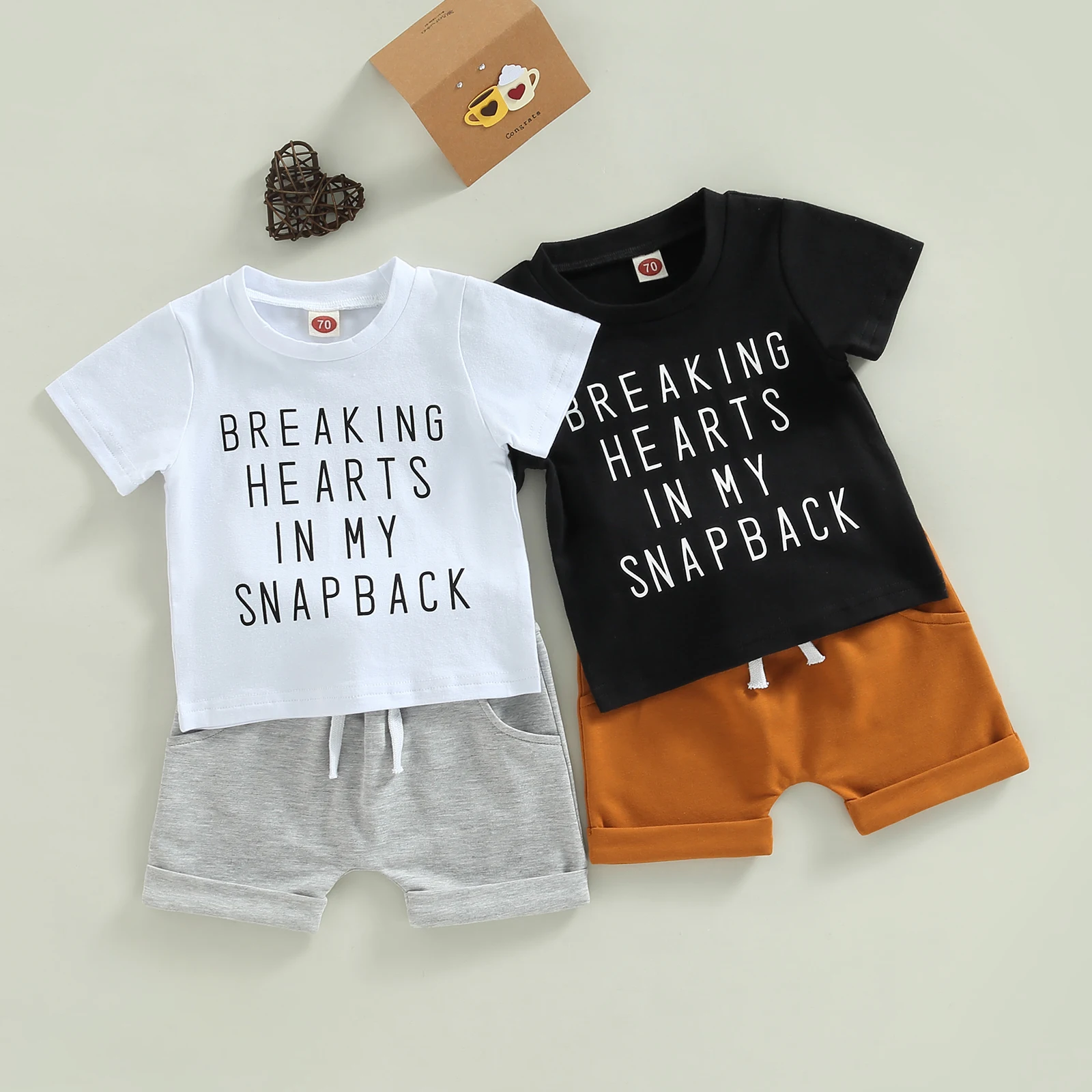 0-24 Months Baby Boys Summer 2pcs Outfits Letter Print Short Sleeve T-shirt and Stretch Casual Drawstring Shorts Set
0-24 Months Baby Boys Summer 2pcs Outfits Letter Print Short Sleeve T-shirt and Stretch Casual Drawstring Shorts Set