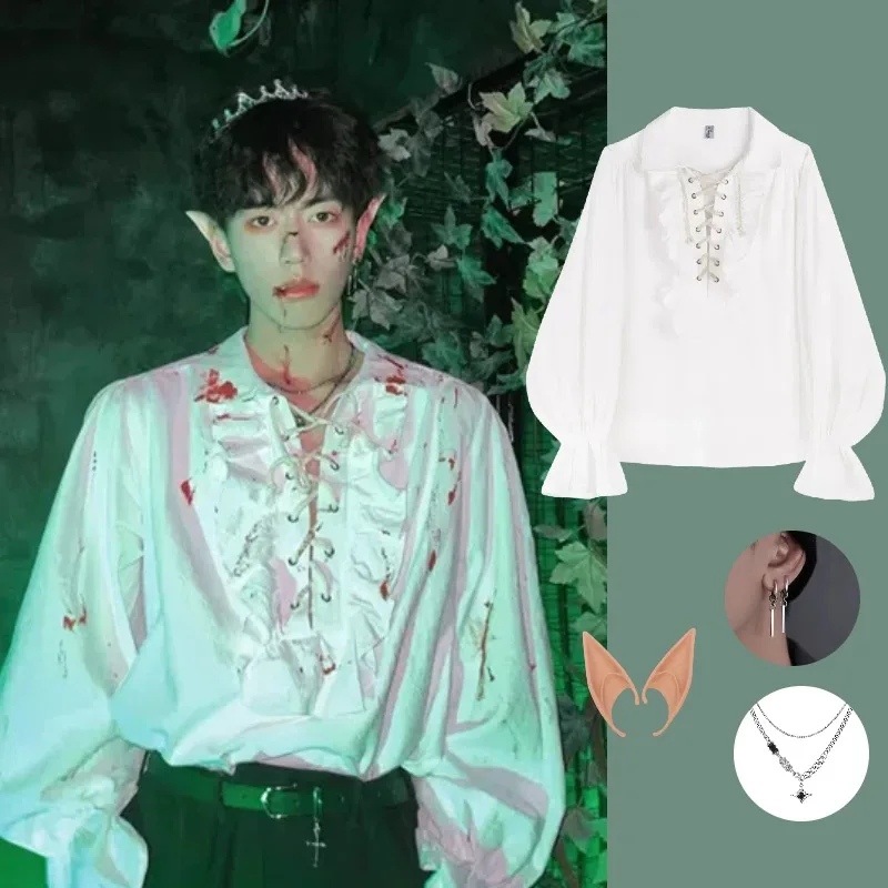 Halloween Medieval Court Style Shirt Vampire Cosplay Costume Victorian Gothic Blouse Necklace Ear Clip Elf Ears Suit Women Men
Halloween Medieval Court Style Shirt Vampire Cosplay Costume Victorian Gothic Blouse Necklace Ear Clip Elf Ears Suit Women Men