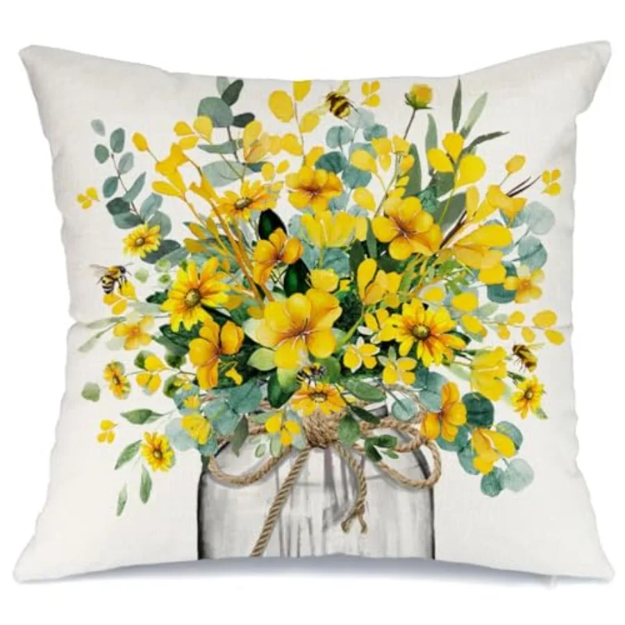 Spring Pillow Cover 18x18 Inch Eucalyptus Flowers Decor Vase Bee Farmhouse Summer Pillow Case Decorations for Home Sofa Couch A
Spring Pillow Cover 18x18 Inch Eucalyptus Flowers Decor Vase Bee Farmhouse Summer Pillow Case Decorations for Home Sofa Couch A