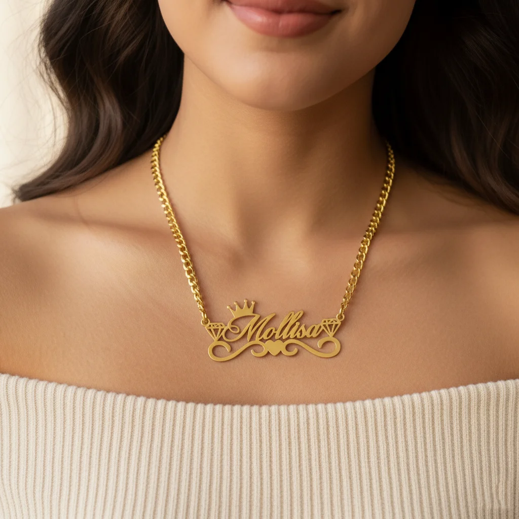 Custom Name Necklace with Crown Personalized 5mm Cuban Chain Necklace Stainless Steel Nameplate 18K Gold Plated Necklace Gift
Custom Name Necklace with Crown Personalized 5mm Cuban Chain Necklace Stainless Steel Nameplate 18K Gold Plated Necklace Gift