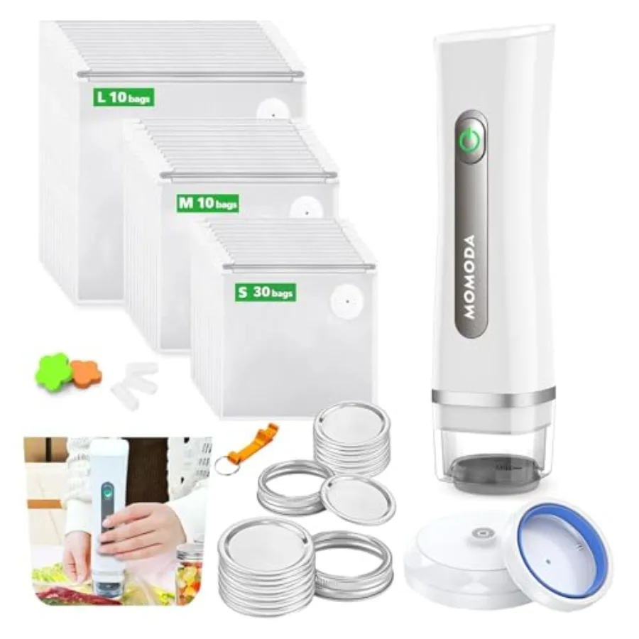 Vacuum Sealer Ultimate Kit: 50-Bag Combo with Electric Pump + 30 Small/10 Medium/10 Large Bags and Mason Jar Attachments
Vacuum Sealer Ultimate Kit: 50-Bag Combo with Electric Pump + 30 Small/10 Medium/10 Large Bags and Mason Jar Attachments