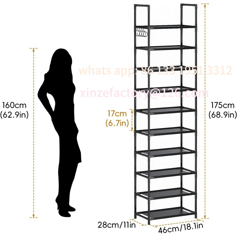 Customizable 10 Tiers Tall Shoe Rack 20 Pairs Boots Organizer Storage Sturdy Narrow Shoe Shelf for Entryway Closets with Hooks
Customizable 10 Tiers Tall Shoe Rack 20 Pairs Boots Organizer Storage Sturdy Narrow Shoe Shelf for Entryway Closets with Hooks