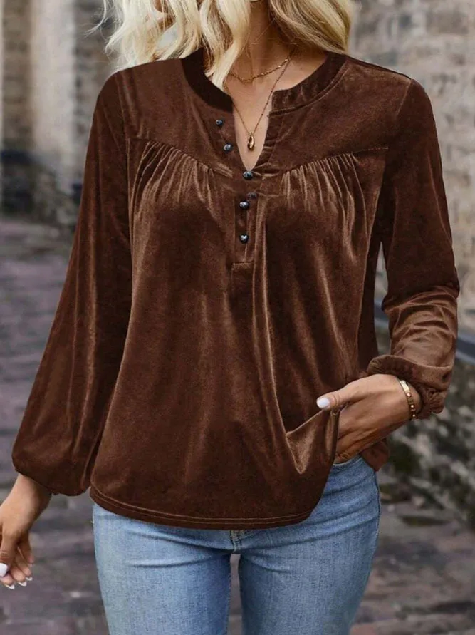 2025 New Style Spring Autumn Solid Color Velvet Henley Neck Lantern Long Sleeve Elegant Casual Top For Women
2025 New Style Spring Autumn Solid Color Velvet Henley Neck Lantern Long Sleeve Elegant Casual Top For Women