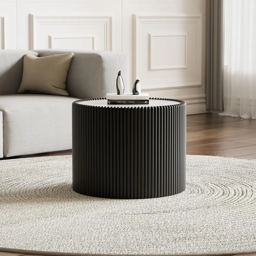 17.71 Black Round Coffee Table with Sintered Stone Top and Leather-Wrapped Base for Living Room
17.71 Black Round Coffee Table with Sintered Stone Top and Leather-Wrapped Base for Living Room