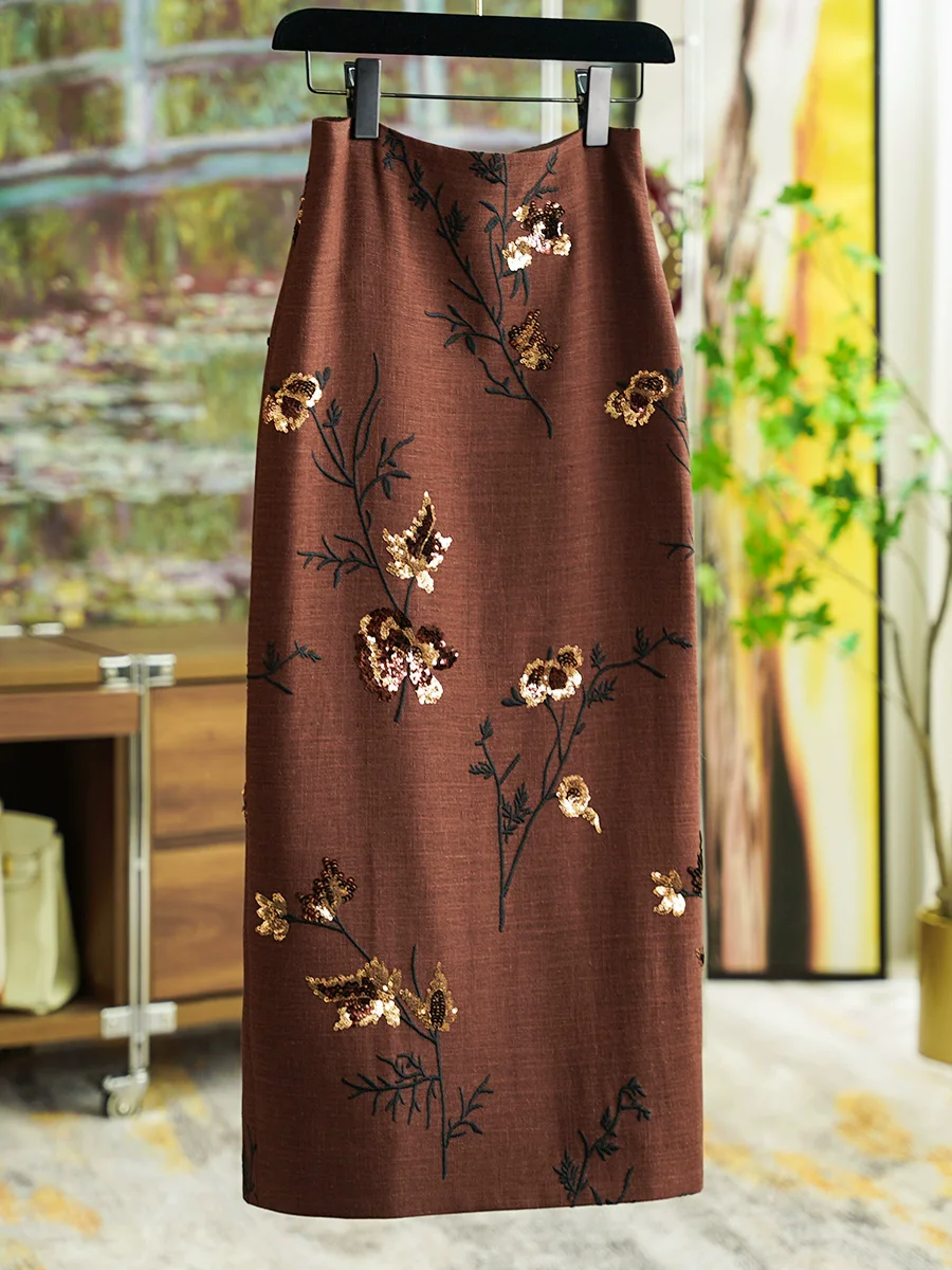 Spring Autumn Original Design Women Delicate Sequine Embroidered Flowers Skirt
Spring Autumn Original Design Women Delicate Sequine Embroidered Flowers Skirt