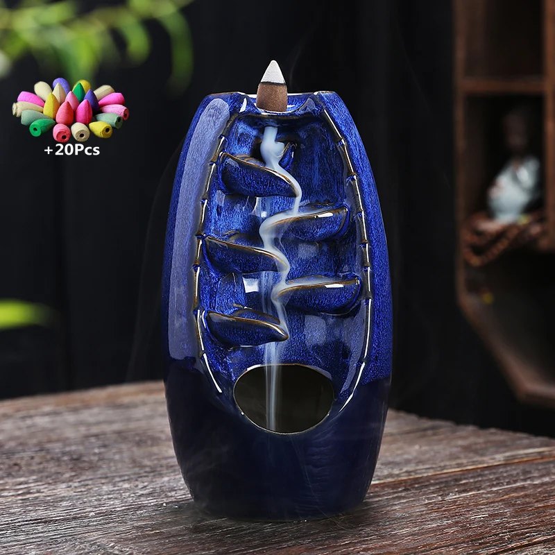 With 20Cones Home Decor Blue Waterfall Ceramic Handmade Crafts Ornaments Indoor Aromatherapy Backflow Incense
With 20Cones Home Decor Blue Waterfall Ceramic Handmade Crafts Ornaments Indoor Aromatherapy Backflow Incense