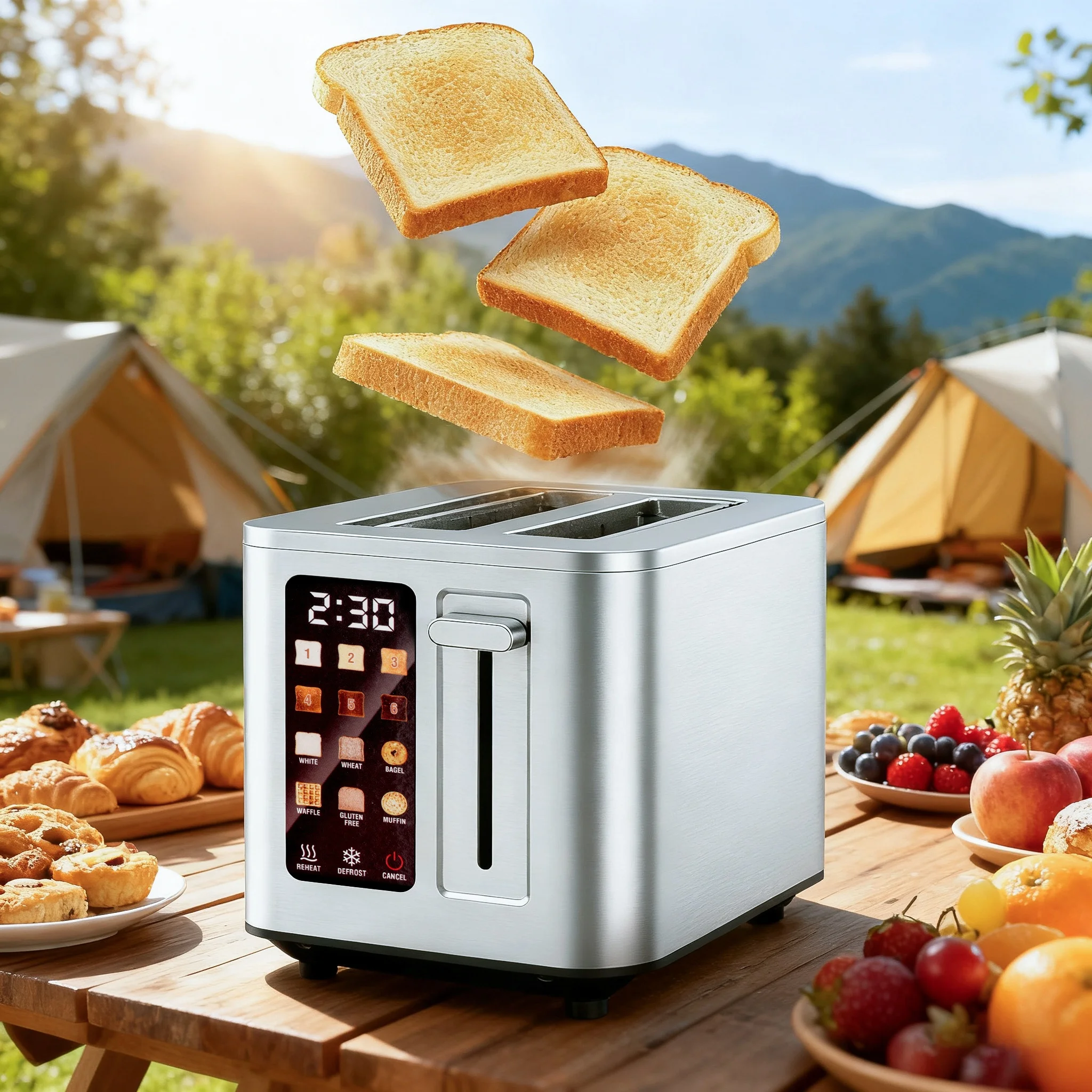 Smart 2-Slice Toaster with Touchscreen Control • 6 Bread Mode Options • 6 Adjustable Browning Levels • Bagel & Defrost Functions • Extra-Long 5.1-Inch Slots • Sleek Stainless Steel Design • Easy-Clean Crumb Tray & Removable Parts • Memory Function for Fav
Smart 2-Slice Toaster with Touchscreen Control • 6 Bread Mode Options • 6 Adjustable Browning Levels • Bagel & Defrost Functions • Extra-Long 5.1-Inch Slots • Sleek Stainless Steel Design • Easy-Clean Crumb Tray & Removable Parts • Memory Function for Fav