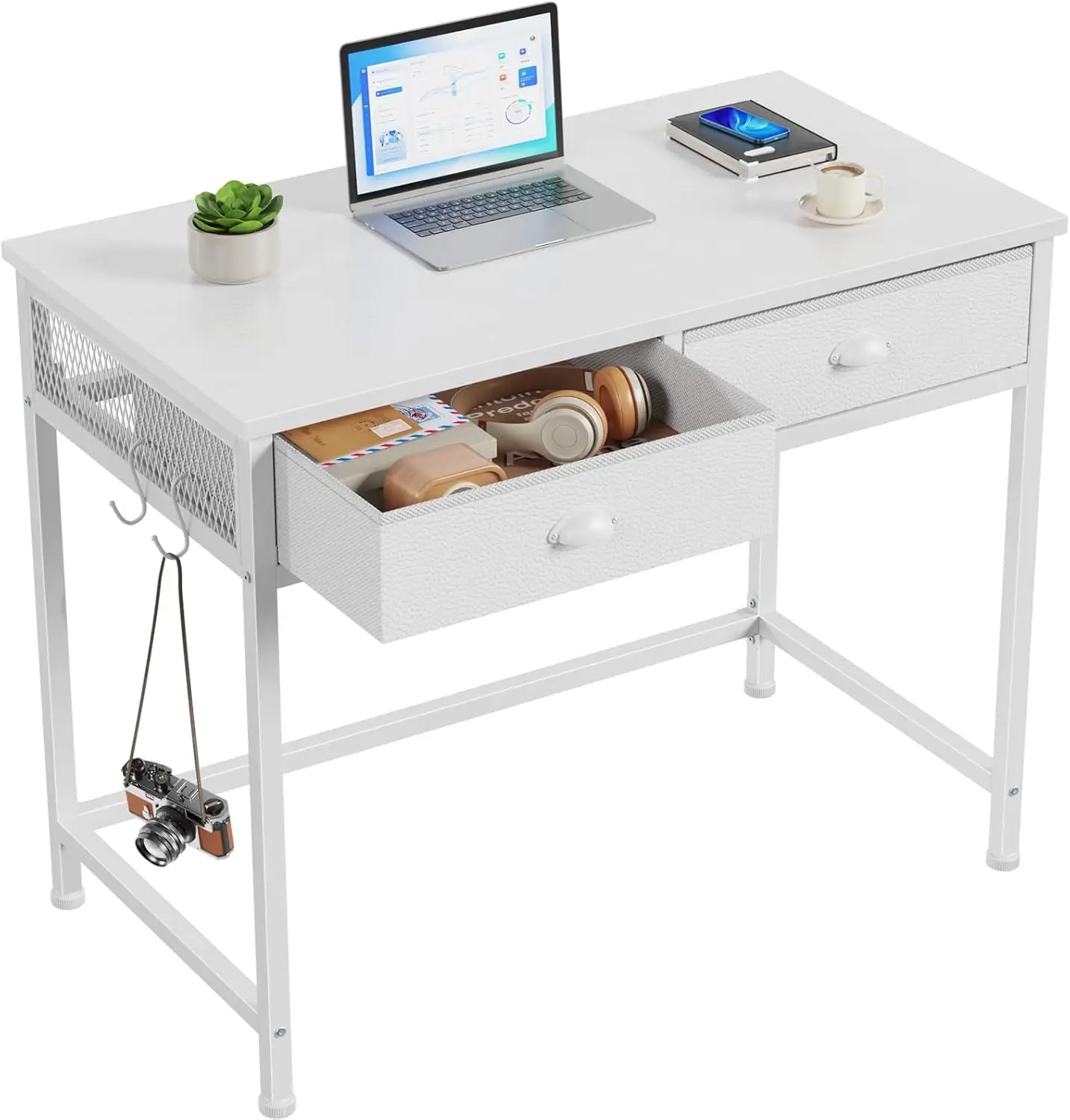 Compact White Computer Desk with 2 Fabric Drawers, 34 Inch Home Office Writing Table for Small Spaces
Compact White Computer Desk with 2 Fabric Drawers, 34 Inch Home Office Writing Table for Small Spaces