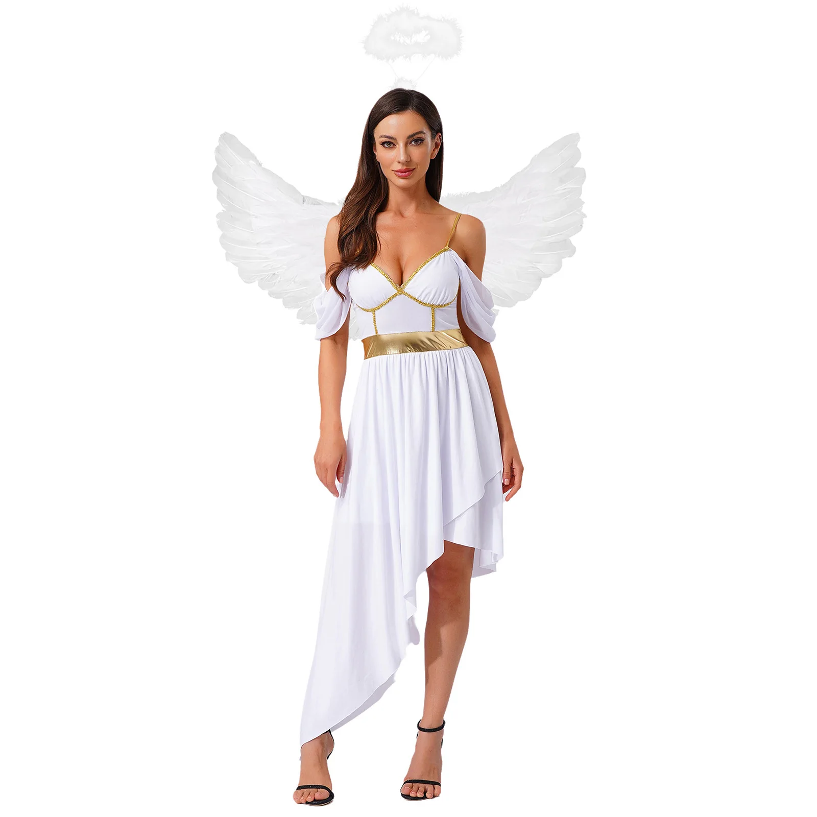 Women Angel Fairy Princess Queen Cosplay Performance Fancy Sling Dress with Feather Wing And Headwear for Halloween Party Raves
Women Angel Fairy Princess Queen Cosplay Performance Fancy Sling Dress with Feather Wing And Headwear for Halloween Party Raves