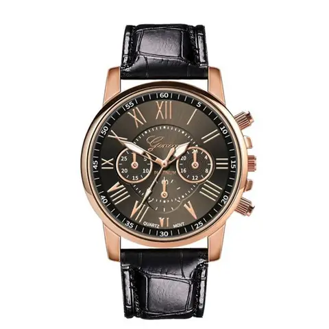 Men Luxury Wrist Watch Quartz-Watch Leather Strap Roma Chronograph Luminous Dial Male Wristwatch