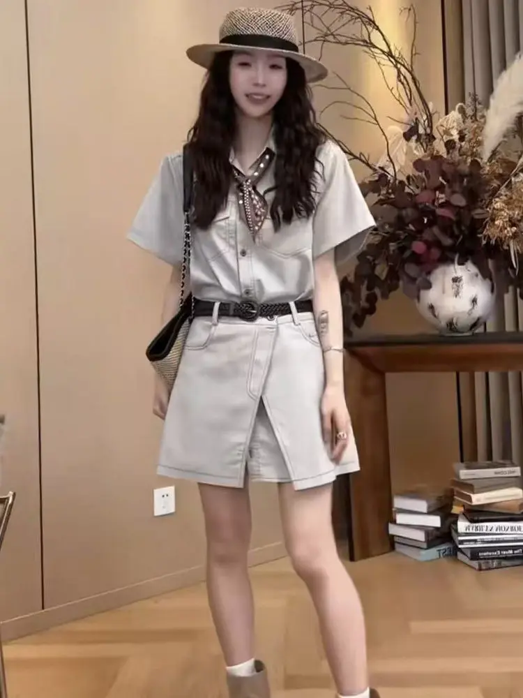 Korean Workwear Style Short Sleeve Shirt High Waist Skirt Two Piece Set Women Summer New Fashion Trendy Ensemble
Korean Workwear Style Short Sleeve Shirt High Waist Skirt Two Piece Set Women Summer New Fashion Trendy Ensemble