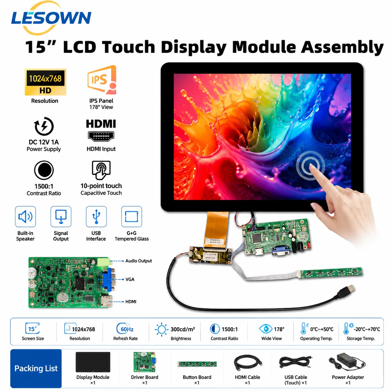 LESOWN 15 Inch Touch Screen with Board 1024x768 Capacitive Display Module Plug and Play HDTV VGA 12V Monitor Panel Kit
LESOWN 15 Inch Touch Screen with Board 1024x768 Capacitive Display Module Plug and Play HDTV VGA 12V Monitor Panel Kit