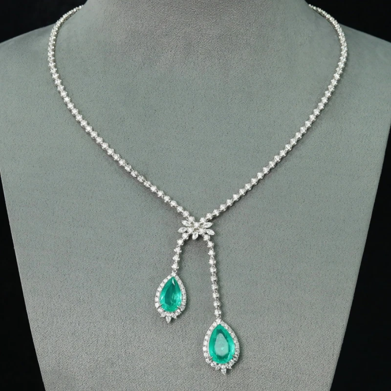 BELLUX Pendant Chain 925 Silver Gold-plated Synthetic Zircon Emerald Green Water Drop Shaped Luxury Banquet Necklace
BELLUX Pendant Chain 925 Silver Gold-plated Synthetic Zircon Emerald Green Water Drop Shaped Luxury Banquet Necklace