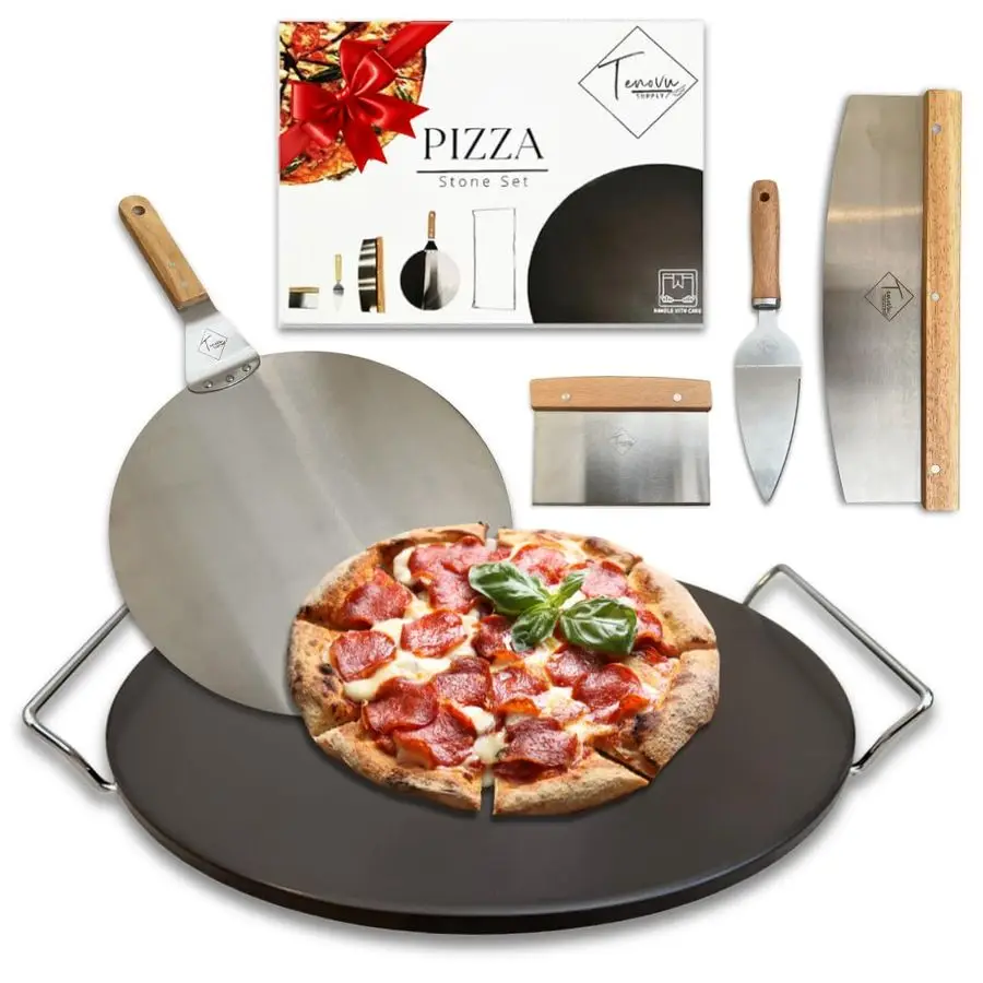 Поставка из 6-х частей камня для пиццы для духовки и гриля с 13 черными кордизитовыми камнями, металлической подставкой, кожурой из нержавеющей стали, нарезкой теста
Поставка из 6-х частей камня для пиццы для духовки и гриля с 13 черными кордизитовыми камнями, металлической подставкой, кожурой из нержавеющей стали, нарезкой теста