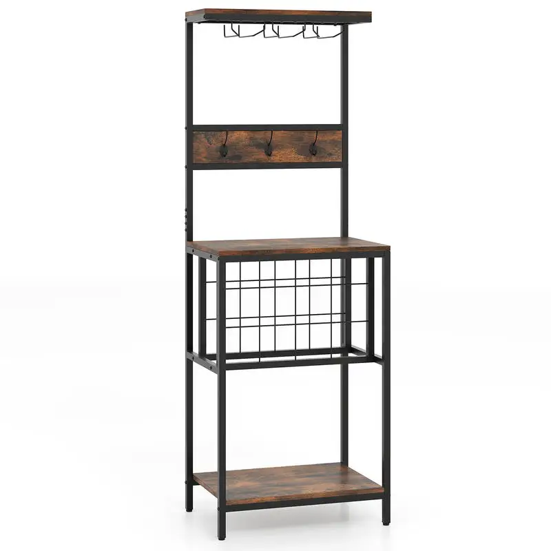 Freestanding Wine Rack Floor Wine Bar Cabinet with Glass Racks-Rustic Brown
Freestanding Wine Rack Floor Wine Bar Cabinet with Glass Racks-Rustic Brown