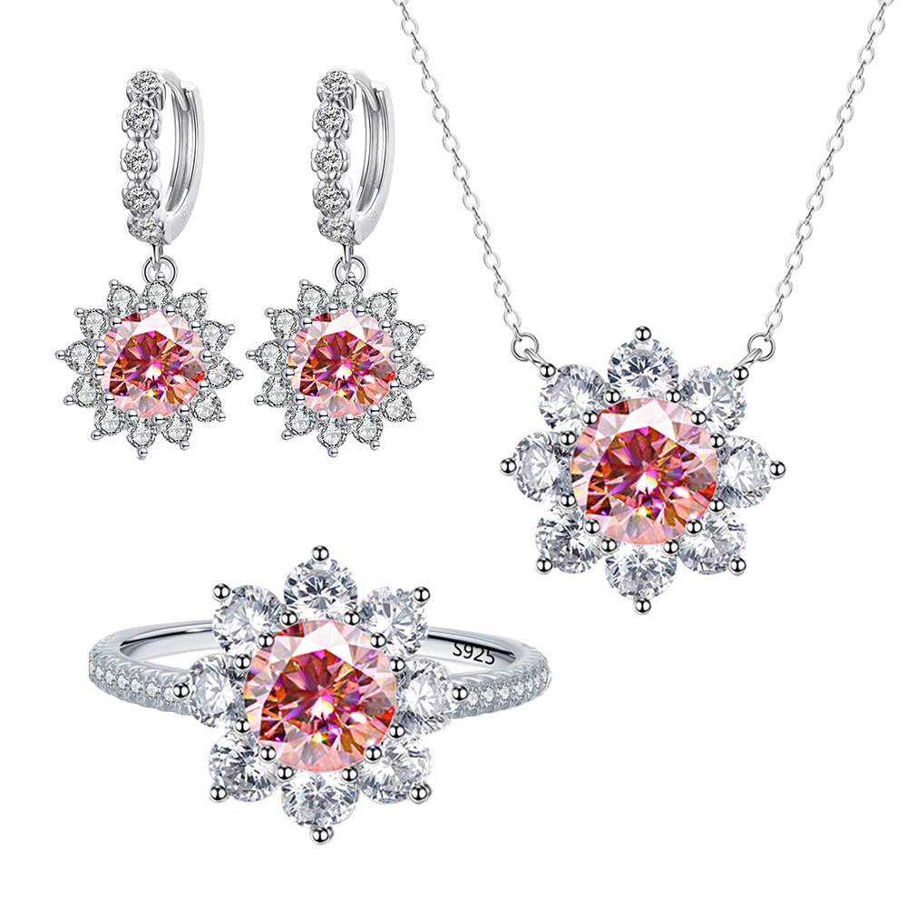 925 Silver Moissanite Jewelry Set Sunflower Pendant Necklace Hoop Earrings Wedding Ring Red Fine Jewelry Set for Women Gift
925 Silver Moissanite Jewelry Set Sunflower Pendant Necklace Hoop Earrings Wedding Ring Red Fine Jewelry Set for Women Gift
