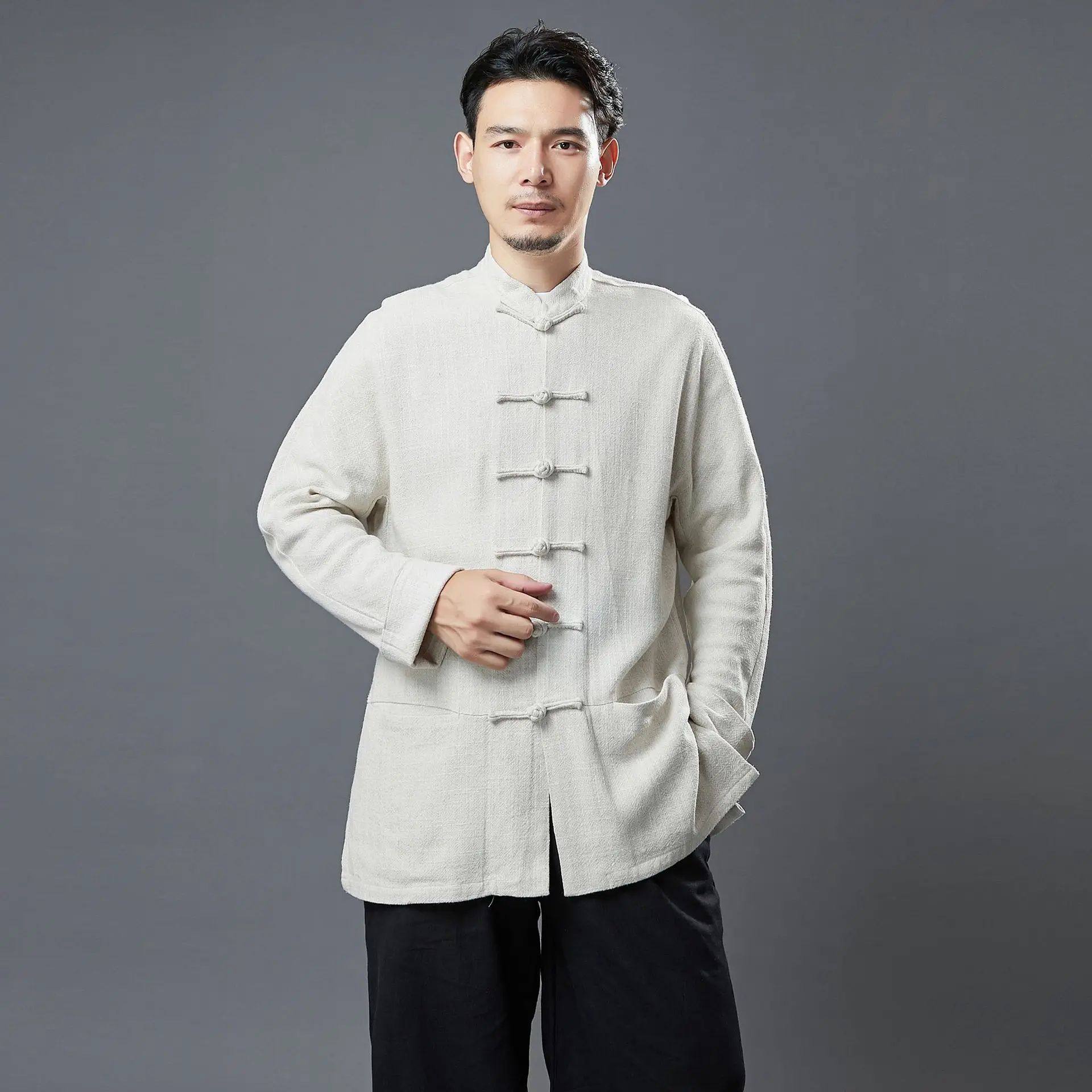 LZJN Men's Ramie Chinese Hanfu Coat, Spring and Autumn Solid Shirt, Loose-Fit Casual Youth Style with Stand Collar.
LZJN Men's Ramie Chinese Hanfu Coat, Spring and Autumn Solid Shirt, Loose-Fit Casual Youth Style with Stand Collar.