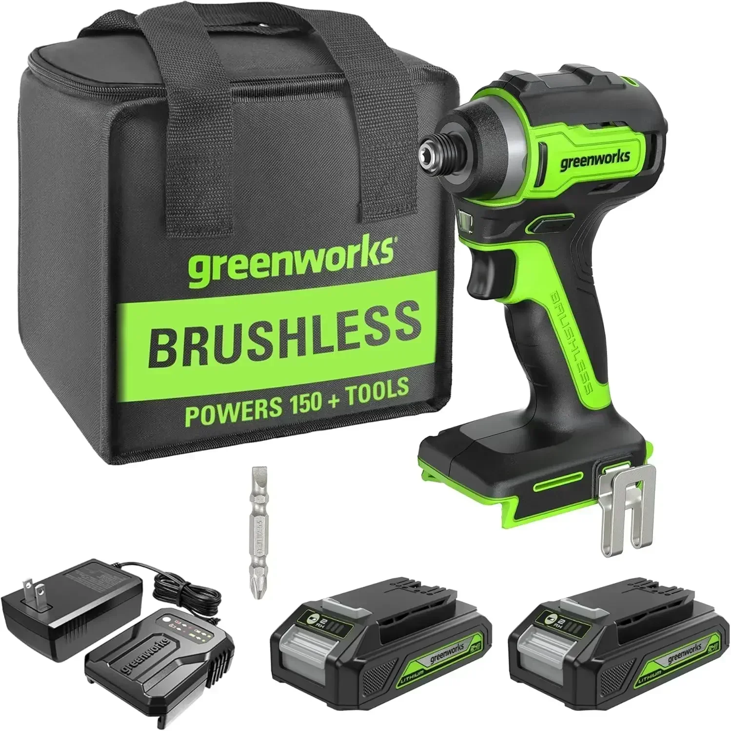 24V Brushless 1/4" Cordless Impact Driver, (2) 2.0Ah Batteries, Compact Charger, and Bag Included
24V Brushless 1/4" Cordless Impact Driver, (2) 2.0Ah Batteries, Compact Charger, and Bag Included