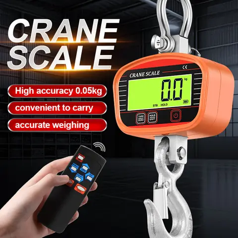 2T Digital LCD 2000kg Crane Scale Portable Electronic Heavy Duty Hook Crane Scales Industrial Peak Hold Weighing Meter Tools