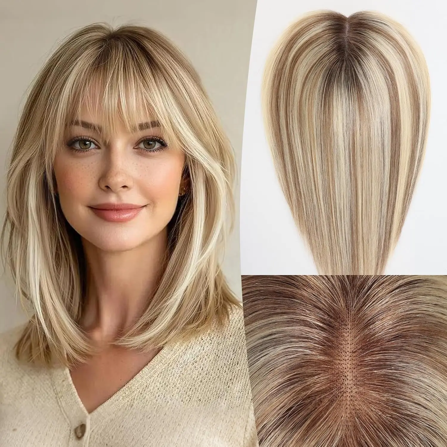 Ombre Brown Blonde 12 inch Human Hair Topper for Women 5x6inch Swiss Lace Base with Clips 100% Real Hair Toppers for Hair Loss
Ombre Brown Blonde 12 inch Human Hair Topper for Women 5x6inch Swiss Lace Base with Clips 100% Real Hair Toppers for Hair Loss