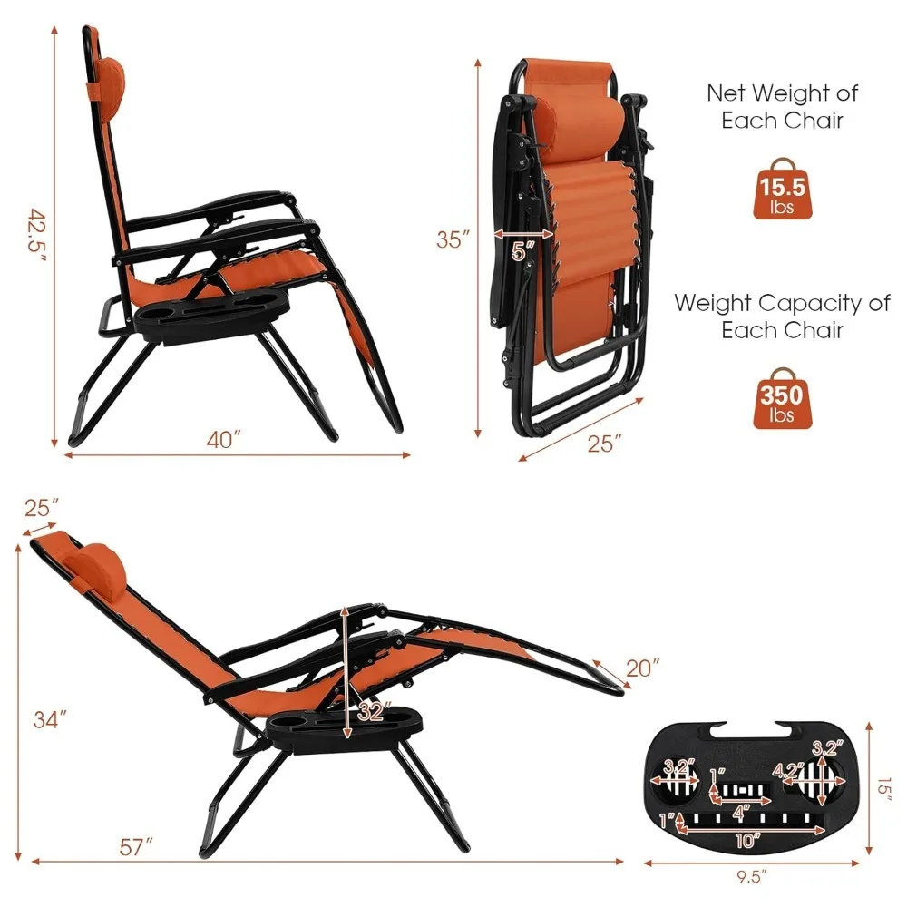 Zero Gravity Lounge Chairs, 160°Adjustable Folding Recliner W/Pillow and Cup Holder, 350LBS Outdoor Lounge, Customized
Zero Gravity Lounge Chairs, 160°Adjustable Folding Recliner W/Pillow and Cup Holder, 350LBS Outdoor Lounge, Customized