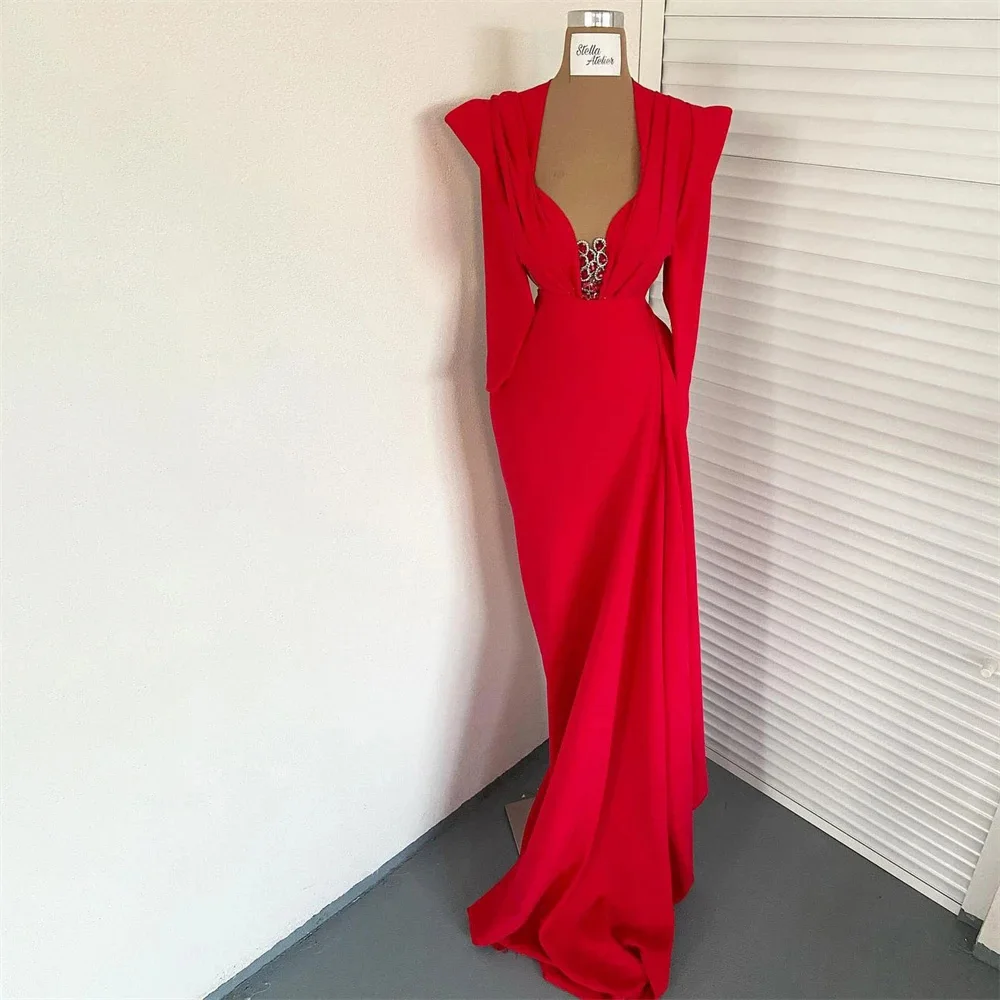 Luxury Mermaid Red Evening Dresses Tiered Cape Sleeves V-Neck Beaded Bodycon Prom Dress Elastic Satin Celebrity Party Gowns 2024
Luxury Mermaid Red Evening Dresses Tiered Cape Sleeves V-Neck Beaded Bodycon Prom Dress Elastic Satin Celebrity Party Gowns 2024
