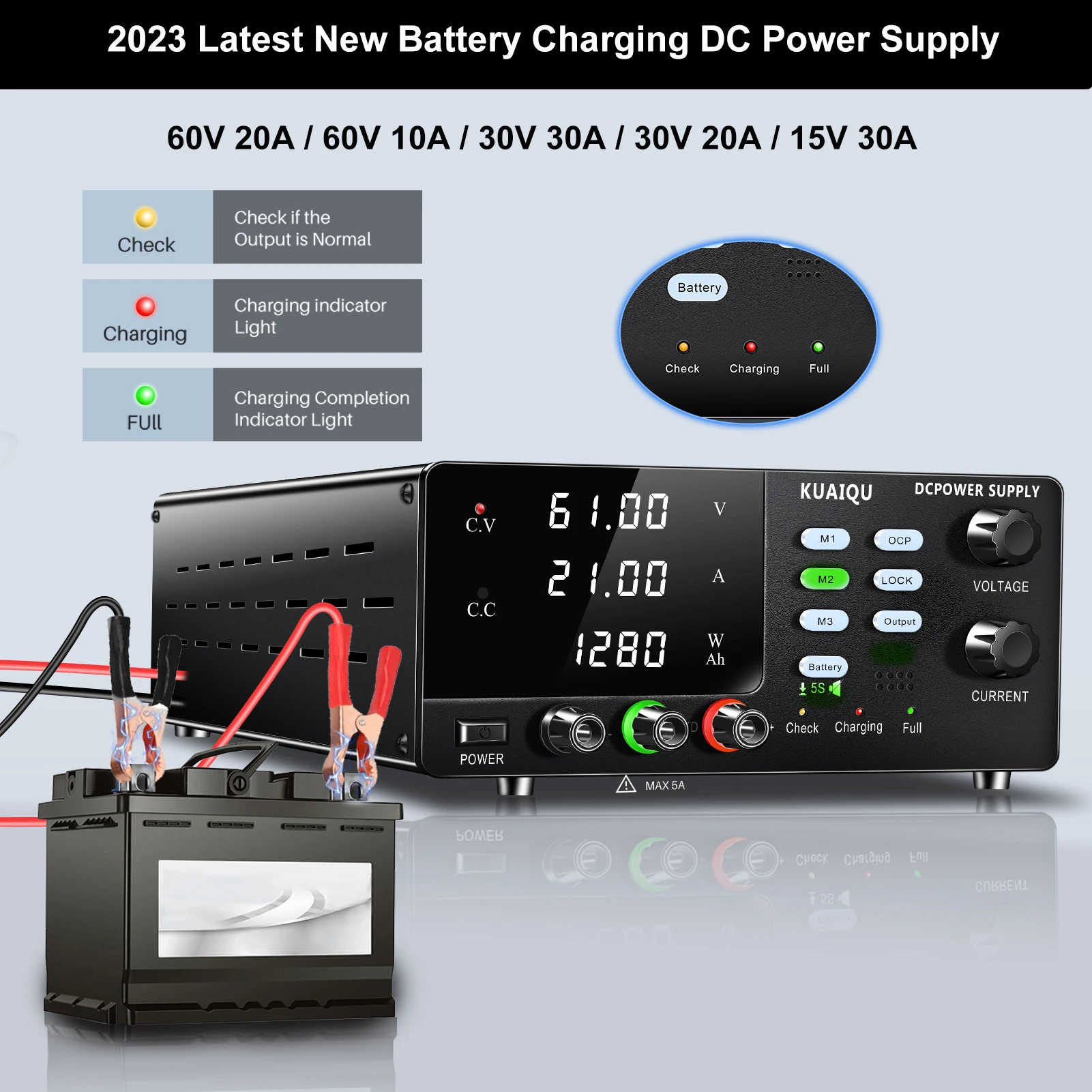 Nice-Power Updated 60V 20A Lab Power Supply Battery Charging Power Source Current Voltage Adjustable 30V 30A OCP Memory Function
Nice-Power Updated 60V 20A Lab Power Supply Battery Charging Power Source Current Voltage Adjustable 30V 30A OCP Memory Function