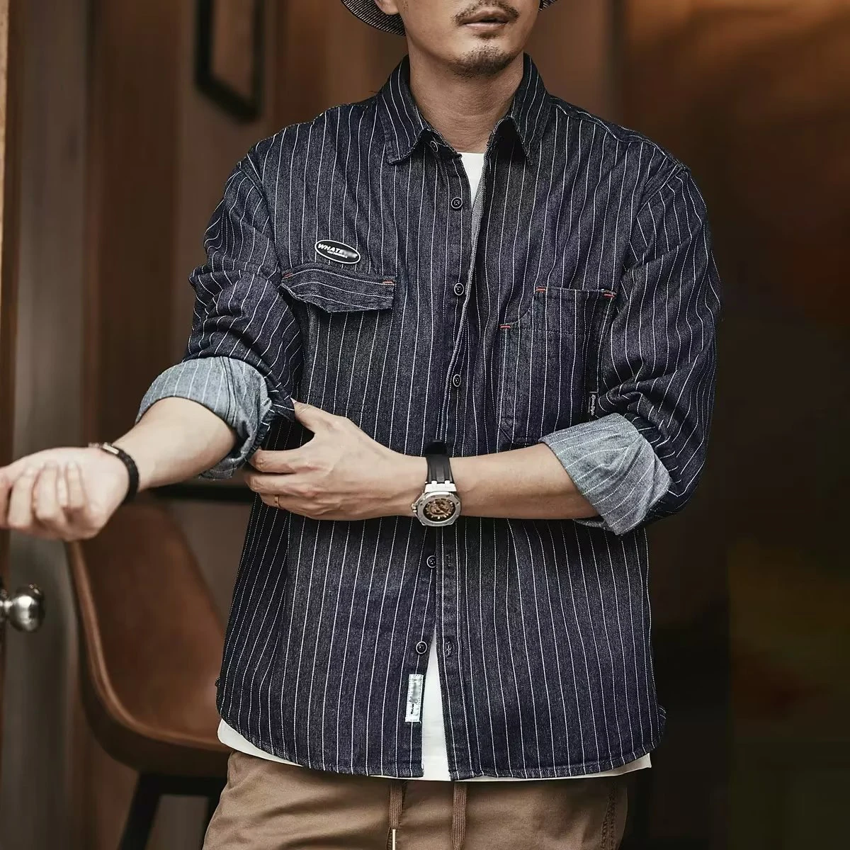 American Style Heavyweight Striped Denim Shirt Men's Long Sleeve Loose Workwear Shirt Spring Autumn Outerwear for Youth
American Style Heavyweight Striped Denim Shirt Men's Long Sleeve Loose Workwear Shirt Spring Autumn Outerwear for Youth