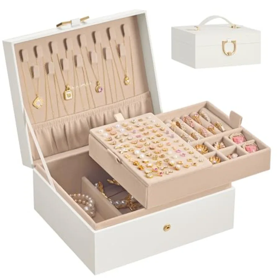 2-Layer Jewelry Box Organizer, Jewelry Storage Case with Removable Tray and Handle, for Necklaces, Earrings, Rings, Bracelets,
2-Layer Jewelry Box Organizer, Jewelry Storage Case with Removable Tray and Handle, for Necklaces, Earrings, Rings, Bracelets,
