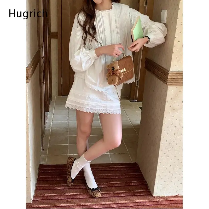 Lace Accented White Top with Pleated Details and Balloon Sleeves Matching Layered Lace Hem Short Skirt
Lace Accented White Top with Pleated Details and Balloon Sleeves Matching Layered Lace Hem Short Skirt