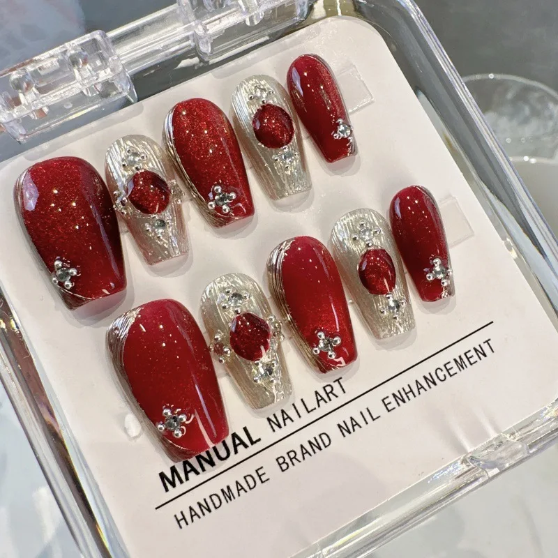 10pcs Handmade False Nails Red Rhinestone Decor Fake Nails Full Finished Wearable Red Glitter False Nails Tips for Girl Gifts
10pcs Handmade False Nails Red Rhinestone Decor Fake Nails Full Finished Wearable Red Glitter False Nails Tips for Girl Gifts
