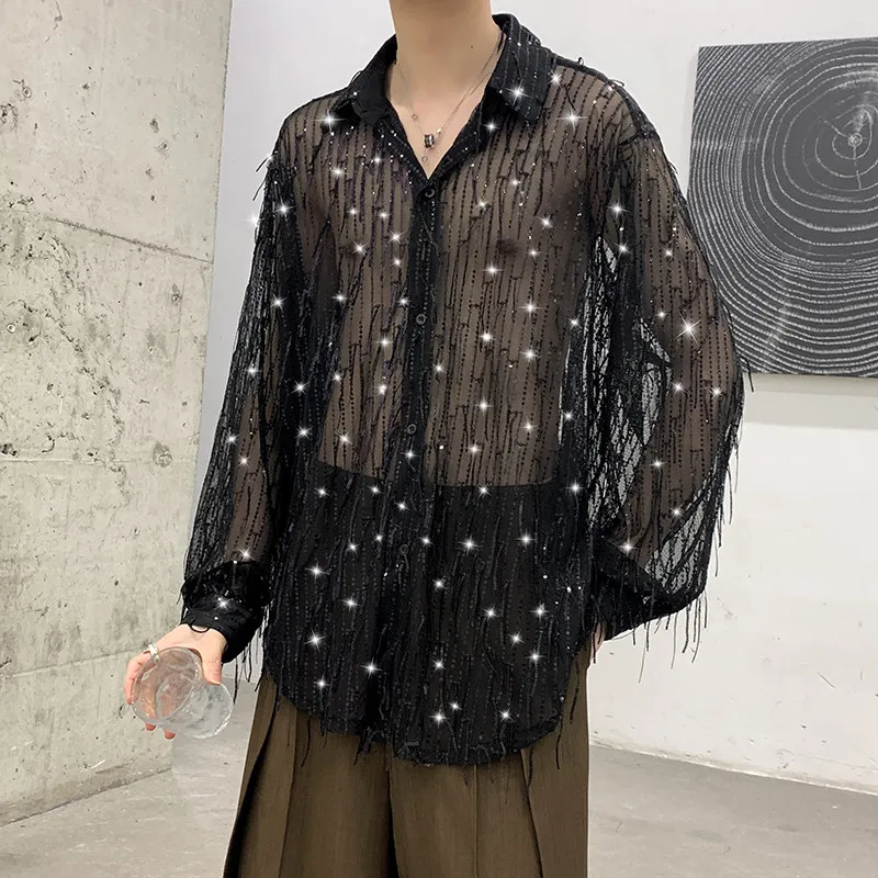 Long Sve Sequin Tassel irt Men's Spring Concert Performance Outfit Loose Fit Polyester Casual Faion Youthful Sle
Long Sve Sequin Tassel irt Men's Spring Concert Performance Outfit Loose Fit Polyester Casual Faion Youthful Sle