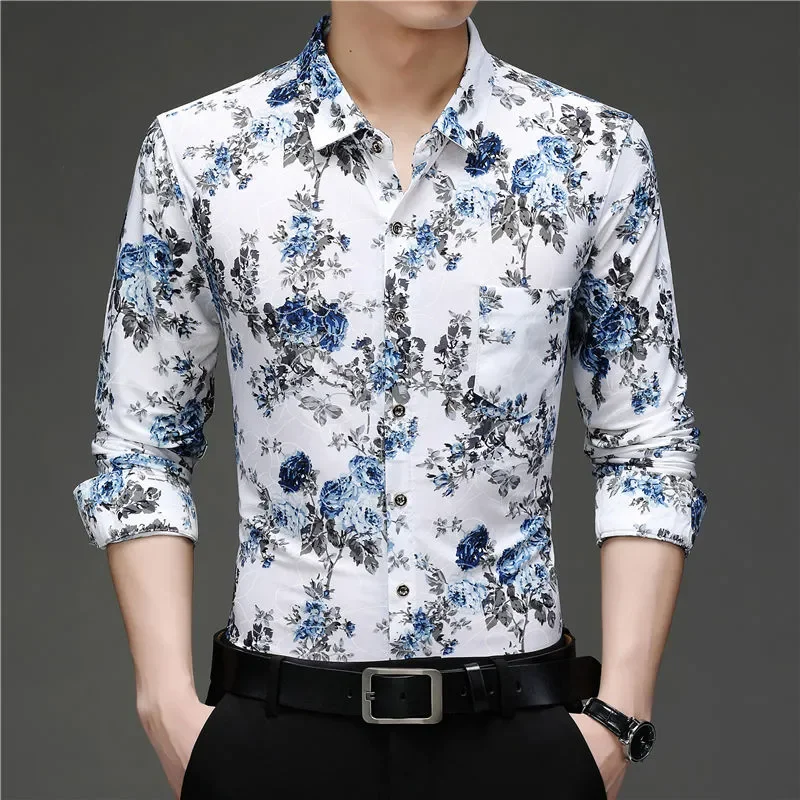 Men's White Blue Floral Print Dress Shirt Long Sleeve Slim Fit Casual Button-Down Shirt
Men's White Blue Floral Print Dress Shirt Long Sleeve Slim Fit Casual Button-Down Shirt