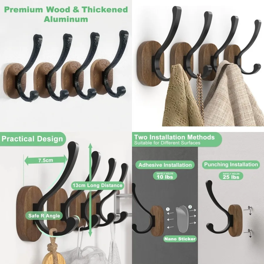 Настенные крючки для подвешивания пальто, упаковка из 4 шт. Настенные деревянные крючки для одежды для организации шляп, ключей, полотенец, халатов, кошельков, курток в жизни 
Настенные крючки для подвешивания пальто, упаковка из 4 шт. Настенные деревянные крючки для одежды для организации шляп, ключей, полотенец, халатов, кошельков, курток в жизни