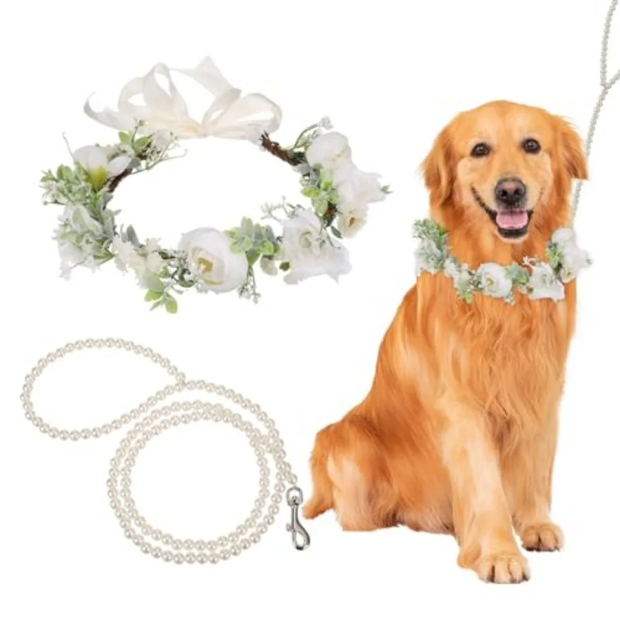 Dog Wedding Flower Collar with Pearls Beaded Leash, Elegant Dog Flower Headband, Dogs Wedding Attire Wreath Bow, Pet Photo Prop
Dog Wedding Flower Collar with Pearls Beaded Leash, Elegant Dog Flower Headband, Dogs Wedding Attire Wreath Bow, Pet Photo Prop
