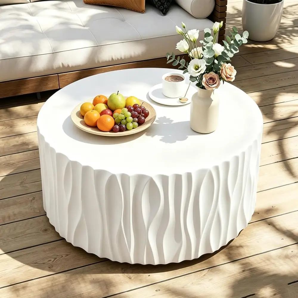 Round White Concrete Wavy Center Cocktail Table for Living Room or Office, Fully Assembled
Round White Concrete Wavy Center Cocktail Table for Living Room or Office, Fully Assembled