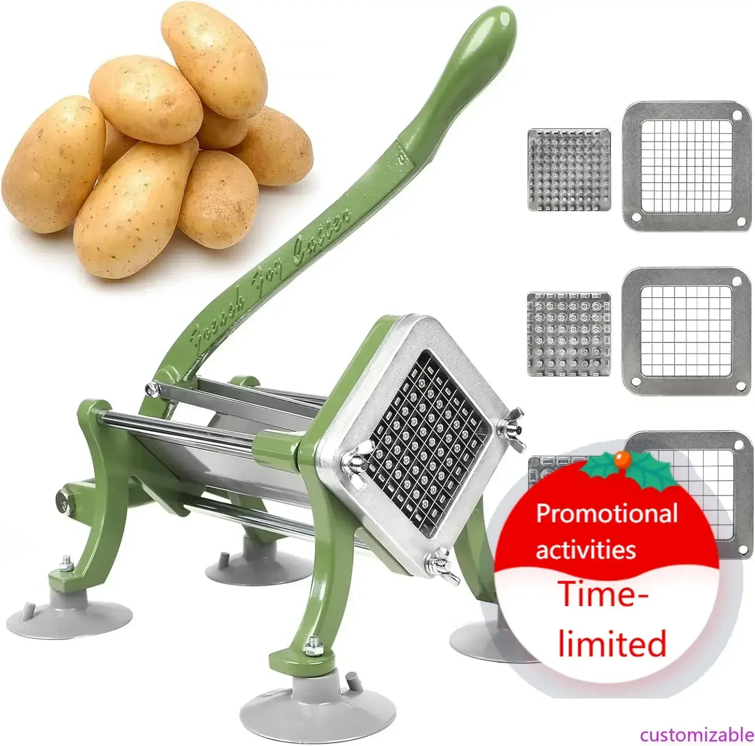 French Fry Cutter Commercial Potato Slicer with Suction Feet Complete Set, Includes 1/4", 3/8",1/2"
French Fry Cutter Commercial Potato Slicer with Suction Feet Complete Set, Includes 1/4", 3/8",1/2"