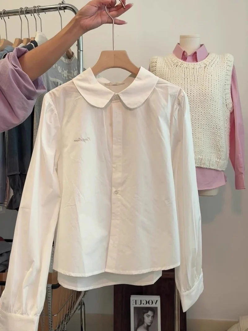 Cute Japanese Style Long Sleeve Embroidered Doll Collar Shirt Women's Base Layer Spring Fashion Design White Elegance Top
Cute Japanese Style Long Sleeve Embroidered Doll Collar Shirt Women's Base Layer Spring Fashion Design White Elegance Top