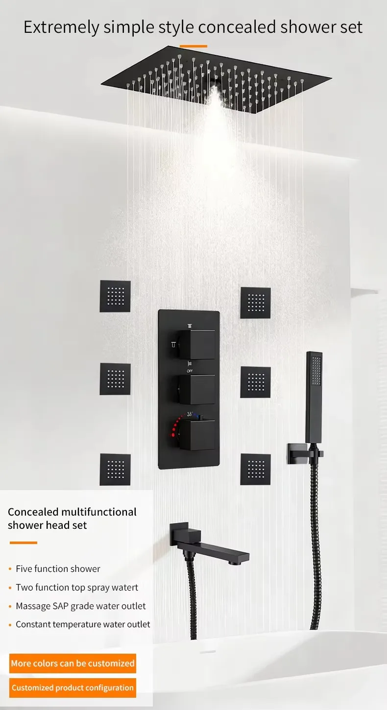 Luxury LED Smart Thermostatic Recessed Wall Mounted Rainfall Shower Mixer Set For Bathroom
Luxury LED Smart Thermostatic Recessed Wall Mounted Rainfall Shower Mixer Set For Bathroom