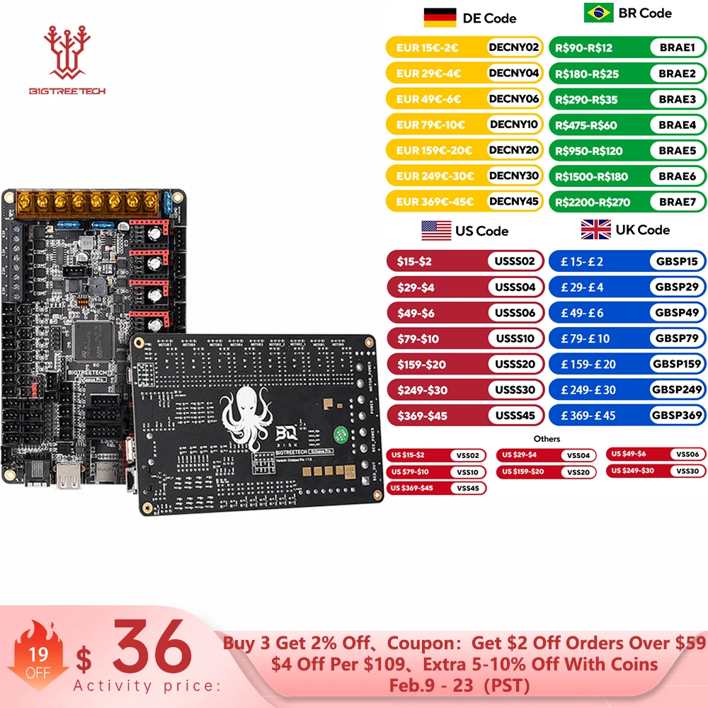BIGTREETECH Octopus PRO V1.0/V1.1 Motherboard On-Board MAX31865 TMC2209 Raspberry Pi Control Board VS Ender3 V2 For PITFT
BIGTREETECH Octopus PRO V1.0/V1.1 Motherboard On-Board MAX31865 TMC2209 Raspberry Pi Control Board VS Ender3 V2 For PITFT