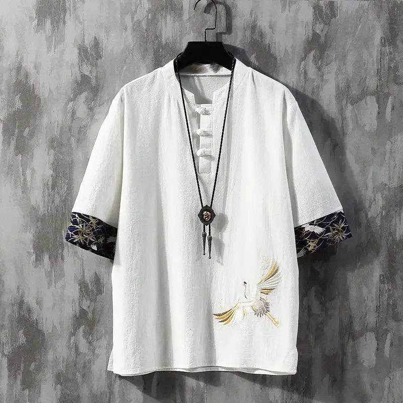 Men's Chinese Style Crane Embroidery Linen Blend T-shirt Frog Button Half Sleeve Casual Top
Men's Chinese Style Crane Embroidery Linen Blend T-shirt Frog Button Half Sleeve Casual Top