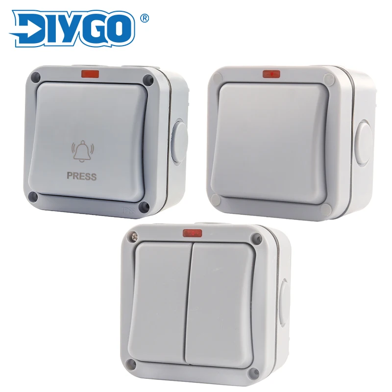 IP66 Home Garden Waterproof Switch Outdoor Dust-proof Wall Switch 1/2 Gang Push Button Power Switch 20A Self-reset switch DIY GO
IP66 Home Garden Waterproof Switch Outdoor Dust-proof Wall Switch 1/2 Gang Push Button Power Switch 20A Self-reset switch DIY GO