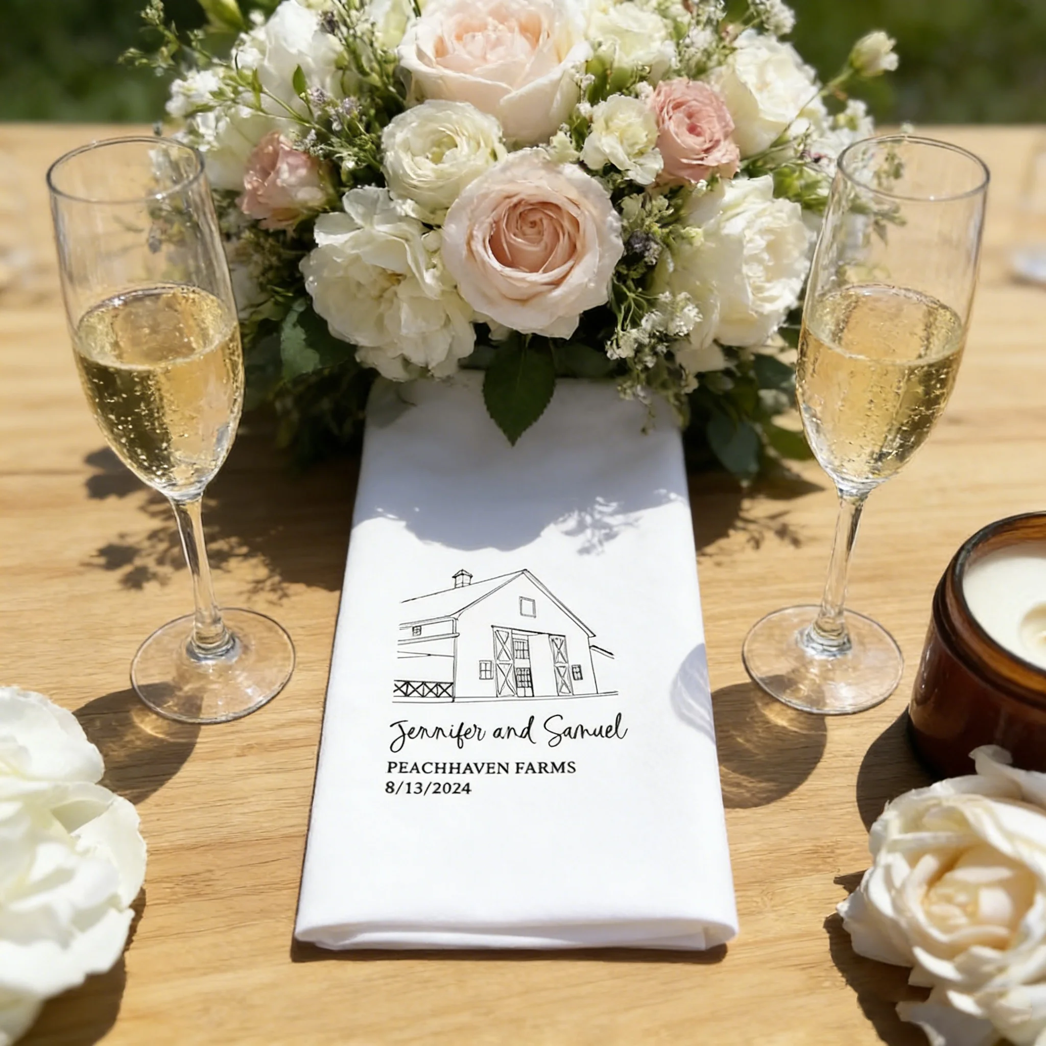50pcs Personalized Foil Imprint Wedding Napkins Custom Illustrated Venue for Wedding Bridal Shower Reception Decor
50pcs Personalized Foil Imprint Wedding Napkins Custom Illustrated Venue for Wedding Bridal Shower Reception Decor
