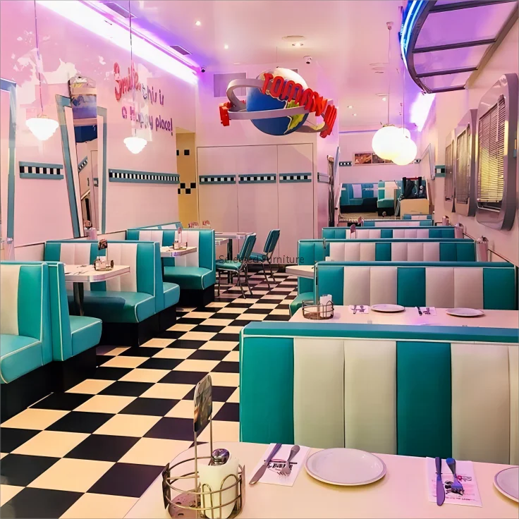 Modern Double Side Booth Seating Retro Fifties Style American Diner Sofa Restaurant Tables And Chairs For Restaurants Furniture
Modern Double Side Booth Seating Retro Fifties Style American Diner Sofa Restaurant Tables And Chairs For Restaurants Furniture