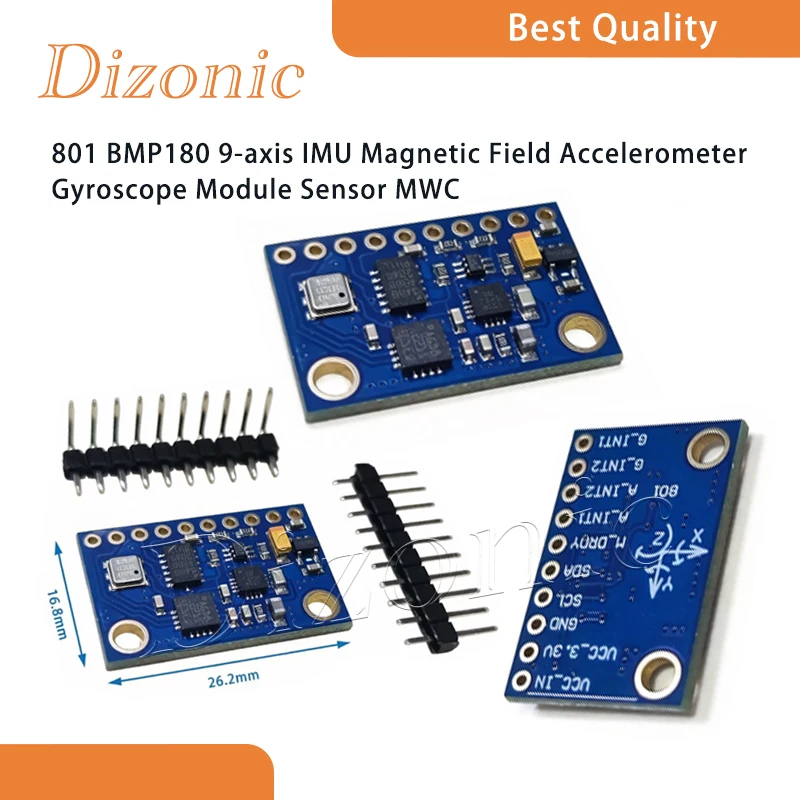Dizonic 801 BMP180 9-axis IMU magnetic field accelerometer gyroscope module sensor MWC
Dizonic 801 BMP180 9-axis IMU magnetic field accelerometer gyroscope module sensor MWC