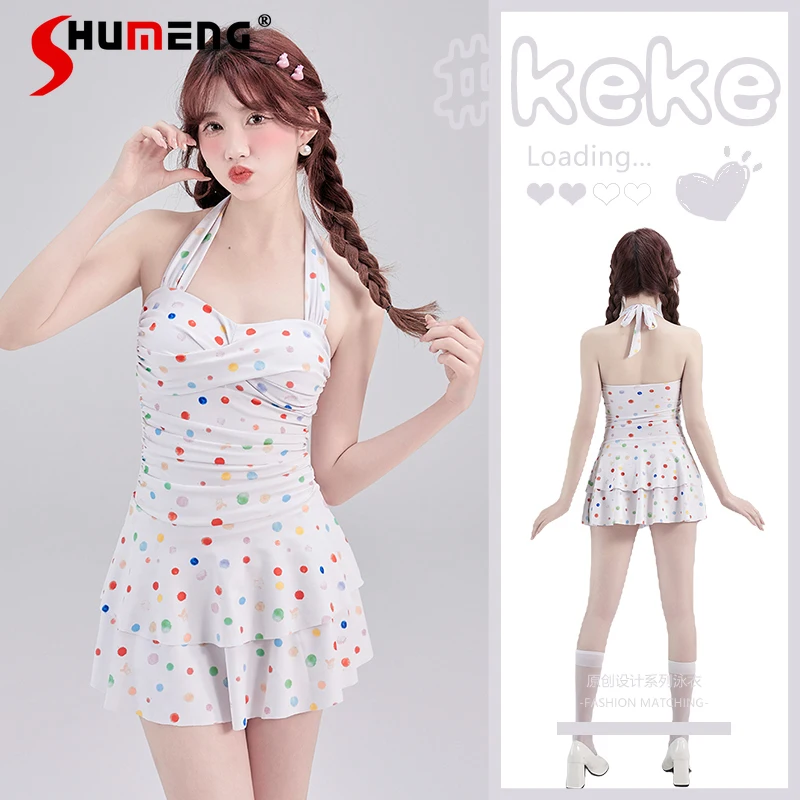 Japanese Sweet Cute Girl Lace-up Halter Backless One-piece Suits Color Dot Print Slim Vacation Seaside Swimsuit Women Swimwears
Japanese Sweet Cute Girl Lace-up Halter Backless One-piece Suits Color Dot Print Slim Vacation Seaside Swimsuit Women Swimwears