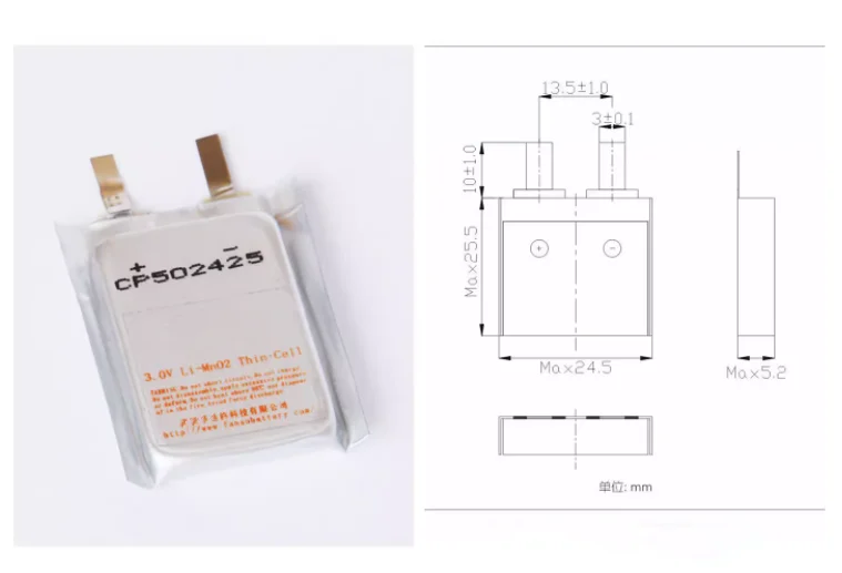 CP502425 3.0V 550mAh disposable lithium battery parking card positioning patrol instrument
CP502425 3.0V 550mAh disposable lithium battery parking card positioning patrol instrument