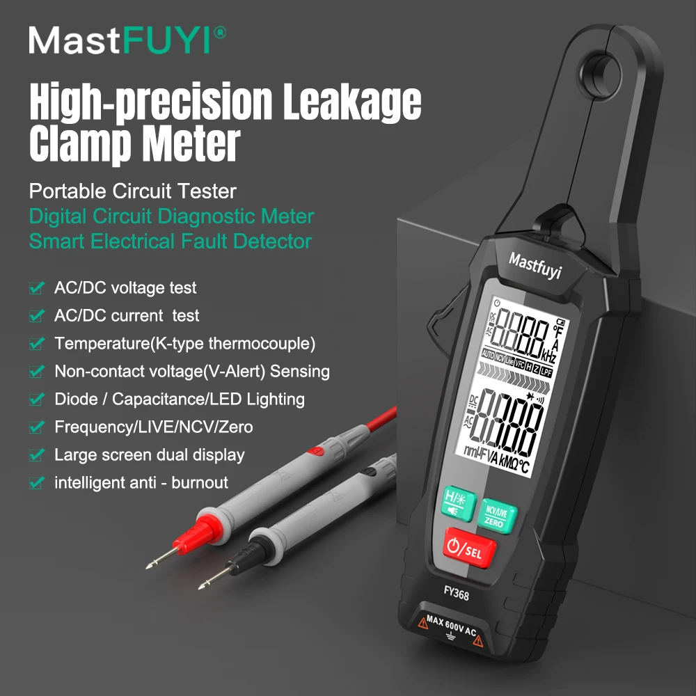 MASTFUYI Digital Clamp Meter Multifunctional AC Current Voltage Tester Current Meter Capacitor NCV Ohm Leakage Testing Tool
MASTFUYI Digital Clamp Meter Multifunctional AC Current Voltage Tester Current Meter Capacitor NCV Ohm Leakage Testing Tool
