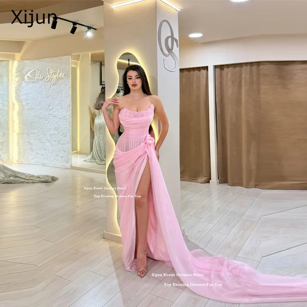 Xijun Sexy Pink Long Evening Dresses Sleeveless Chiffon Split Mermaid Prom Dresses Lace Pleated Formal Prom Gowns Customized
Xijun Sexy Pink Long Evening Dresses Sleeveless Chiffon Split Mermaid Prom Dresses Lace Pleated Formal Prom Gowns Customized