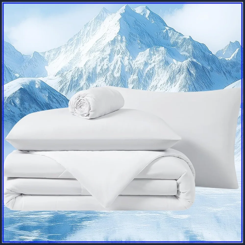 Reversible Cooling Comforter Set Queen - White 4-Piece Bedding Set with Sheets
Reversible Cooling Comforter Set Queen - White 4-Piece Bedding Set with Sheets